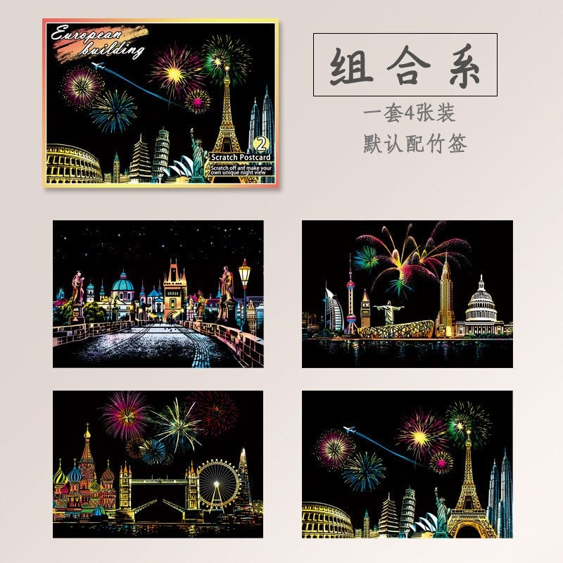 Scratch Painting  - 4 postales de 20x14 CM